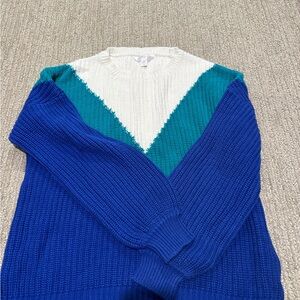 Time and Tru Women's Sweater in Blue, Teal, and White